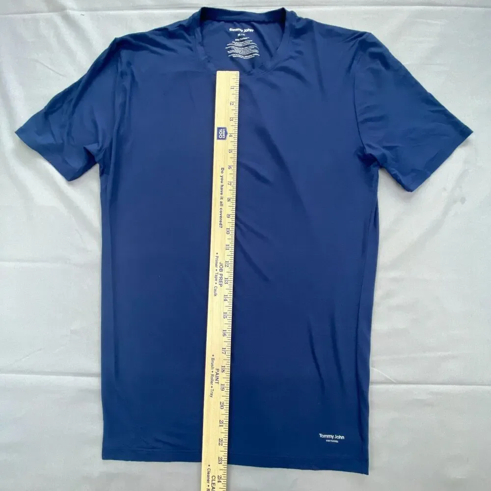 Tommy John Mens M Blue Stay Tucked Micro Modal Short Sleeve Crew Neck Undershirt